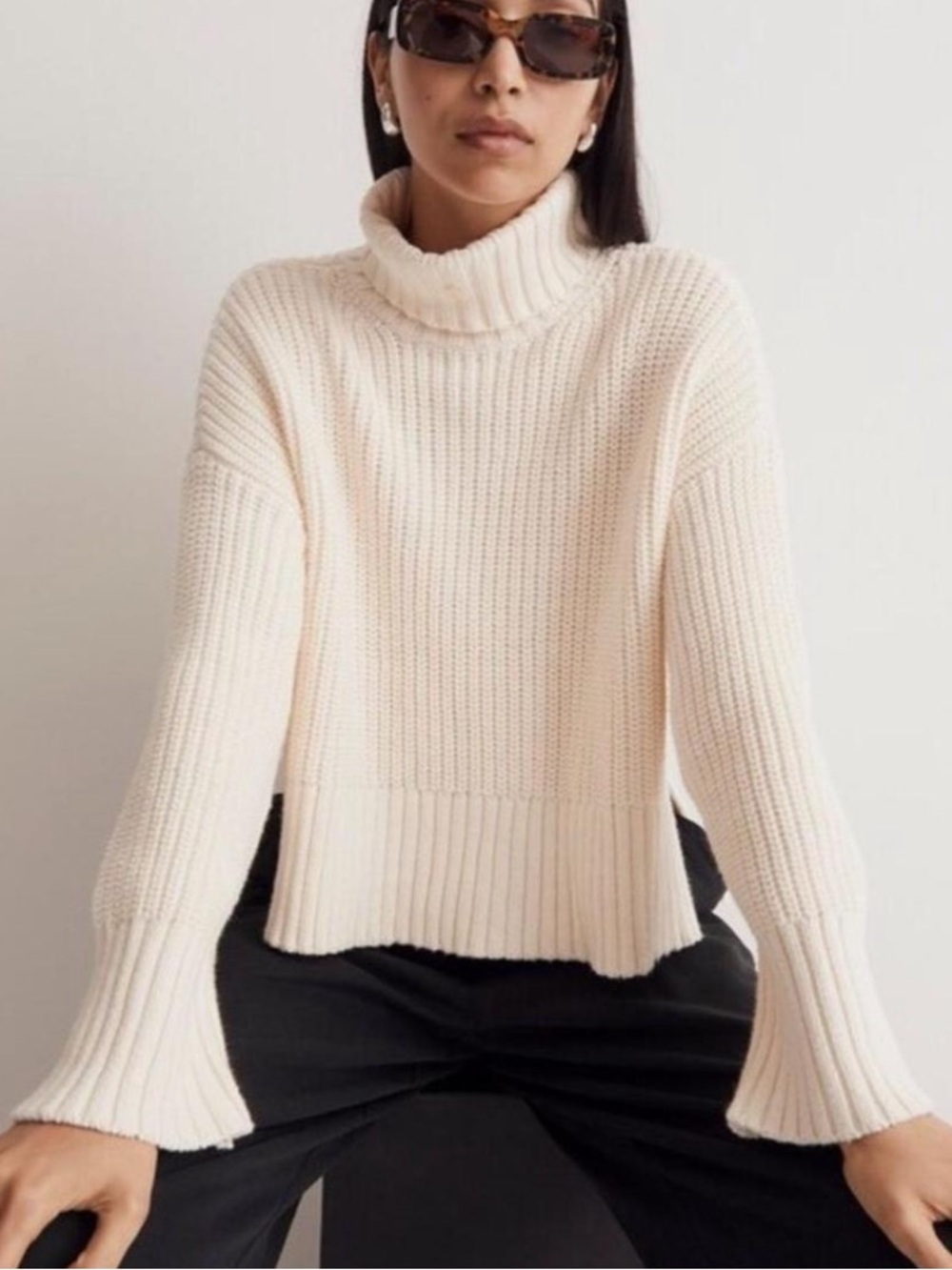 Madewell Cream Ribbed Turtleneck Sweater